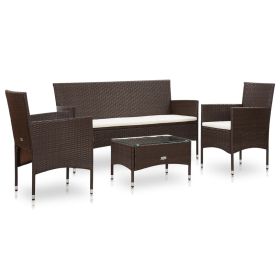 4 Piece Patio lounge set with Cushions Poly Rattan Brown (Color: Brown)