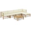 6 Piece Patio Lounge Set with Cream White Cushions Bamboo