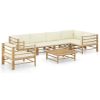 7 Piece Patio Lounge Set with Cream White Cushions Bamboo