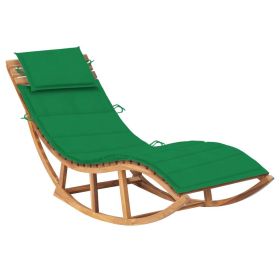 Rocking Sun Lounger with Cushion Solid Teak Wood (Color: as Pic)