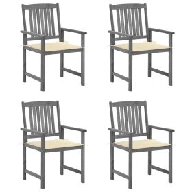 Patio Chairs with Cushions 4 pcs Gray Solid Acacia Wood (Color: as Pic)