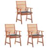 Patio Dining Chairs 3 pcs with Cushions Solid Acacia Wood