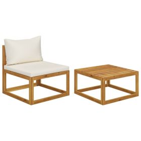 2 Piece Patio Sofa Set with Cushion Solid Acacia Wood (Color: as Pic)