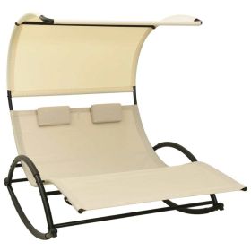 Double Sun Lounger with Canopy Textilene Cream (Color: as Pic)