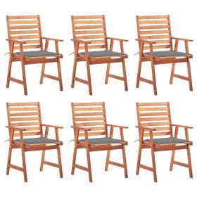 Patio Dining Chairs 6 pcs with Cushions Solid Acacia Wood (Color: as Pic)