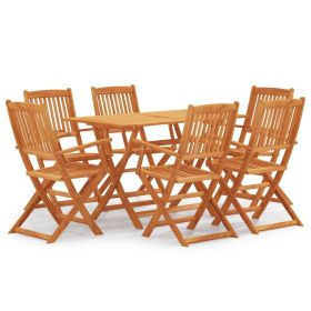 7 Piece Folding Patio Dining Set Solid Eucalyptus Wood (Color: as Pic)