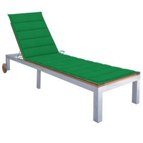 Sun Lounger with Cushion Solid Acacia Wood and Galvanized Steel (Color: Green)