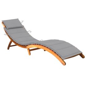 Patio Sun Lounger with Cushion Solid Acacia Wood (Color: Gray)