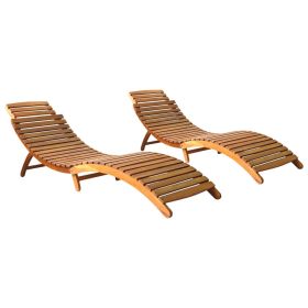 Sun Loungers 2 pcs Solid Acacia Wood (Color: Brown)