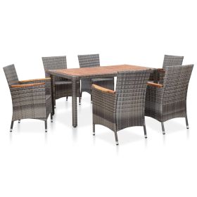 7 Piece Patio Dining Set with Cushions Poly Rattan Gray (Color: Gray)