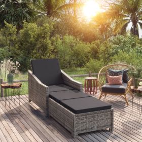 Sun Lounger with Dark Gray Cushion Poly Rattan Gray (Color: Grey)