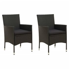 Patio Chairs with Cushions 2 pcs Poly Rattan Black (Color: Black)