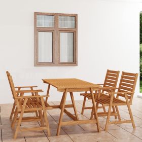 5 Piece Patio Dining Set Solid Acacia Wood (Color: Brown)