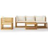 6 Piece Patio Lounge Set with Cushion Cream Solid Acacia Wood