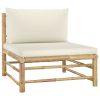 6 Piece Patio Lounge Set with Cream White Cushions Bamboo