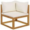 7 Piece Patio Lounge Set with Cushion Cream Solid Acacia Wood