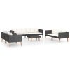 5 Piece Patio Lounge Set with Cushions Poly Rattan Black