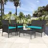 4 Pieces Patio Rattan Cushioned Sofa Set with Tempered Glass Coffee Table