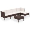 6 Piece Patio Lounge Set with Cushions Poly Rattan Brown